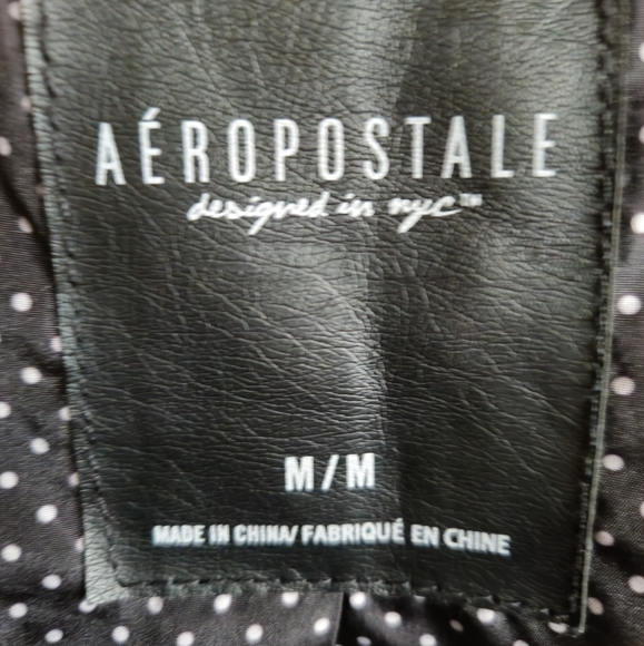 Aeropostale Black Faux Leather Jacket Womans Medium Polka Dot Lining - Picture 2 of 4